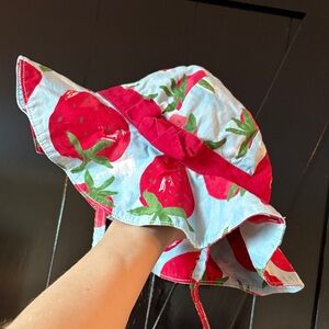 Gymboree Strawberry Print Kids Sun Hat 100% Cotton sz 3t-3t floppy hat